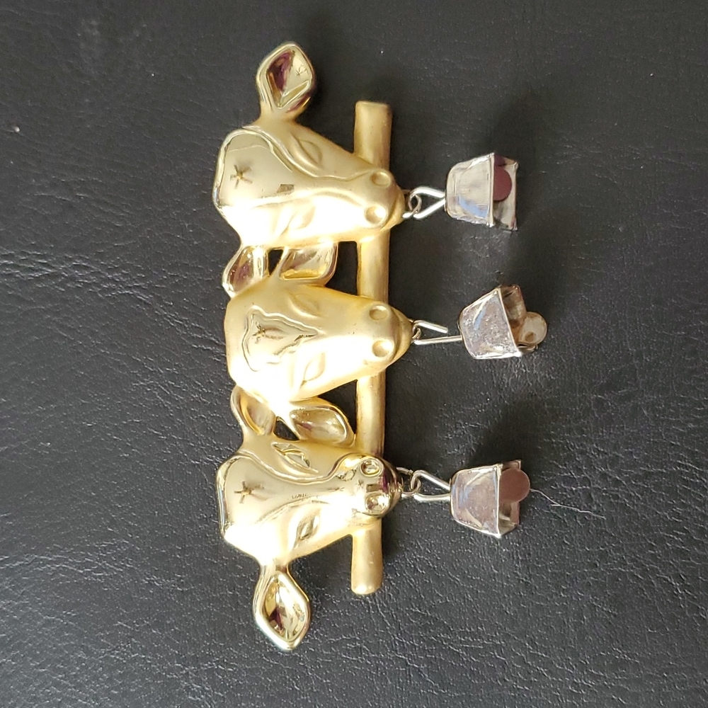 Vintage AJC 3 cows w bells signed pin brooch